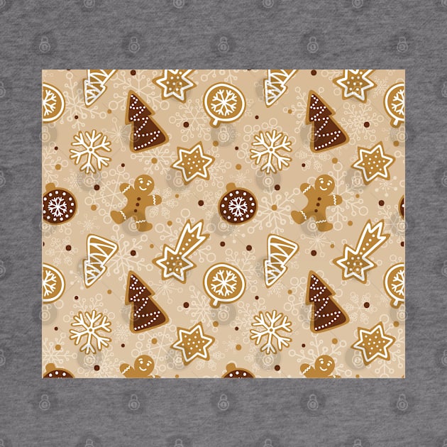 Christmas Pattern with Christmas Tree, Snowflakes, Stars, Gingerbread by Zen Cosmos Official